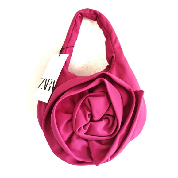 Zara NWT Fuchsia Pink Mini Tote bag with Flower Detail - Picture 6 of 11